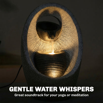 Water Feature with 2-Tier Bowls, Garden Water Fountain with Pump and LED Lights, Resin Cascading Waterfall