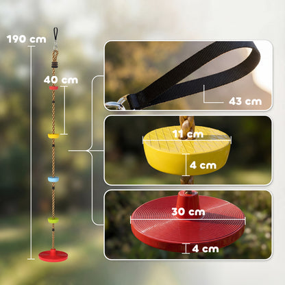 Climbing Rope, Kids Tree Swing Kit with Platforms and Disc Swings Seat, Obstacle Course Kids for Garden, Red