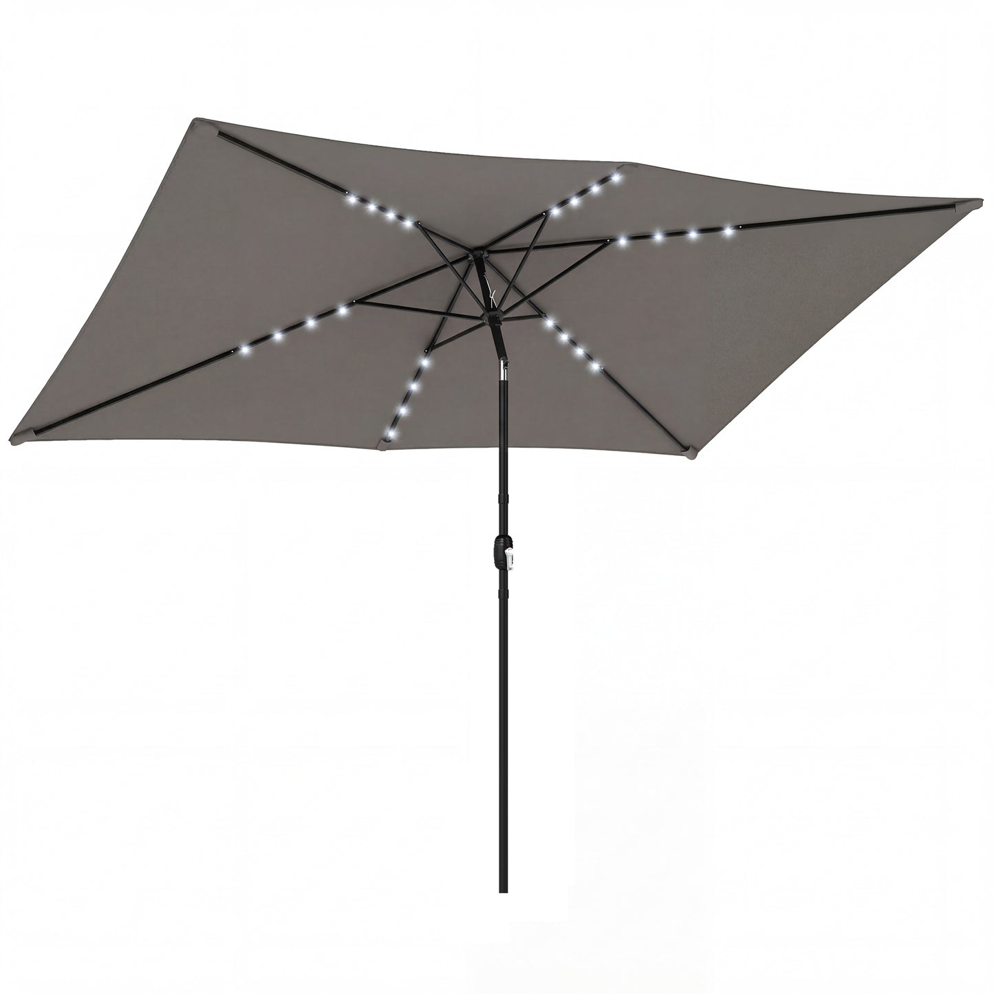 3 x 2 m Garden Parasol Umbrella with LED Solar Light, Parasol Cover, Outdoor Market Patio Umbrella, Dark Grey