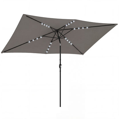 3 x 2 m Garden Parasol Umbrella with LED Solar Light, Parasol Cover, Outdoor Market Patio Umbrella, Dark Grey