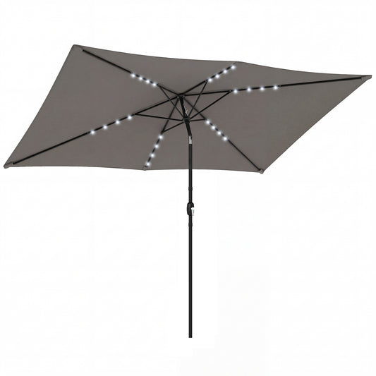 3 x 2 m Garden Parasol Umbrella with LED Solar Light, Parasol Cover, Outdoor Market Patio Umbrella, Dark Grey