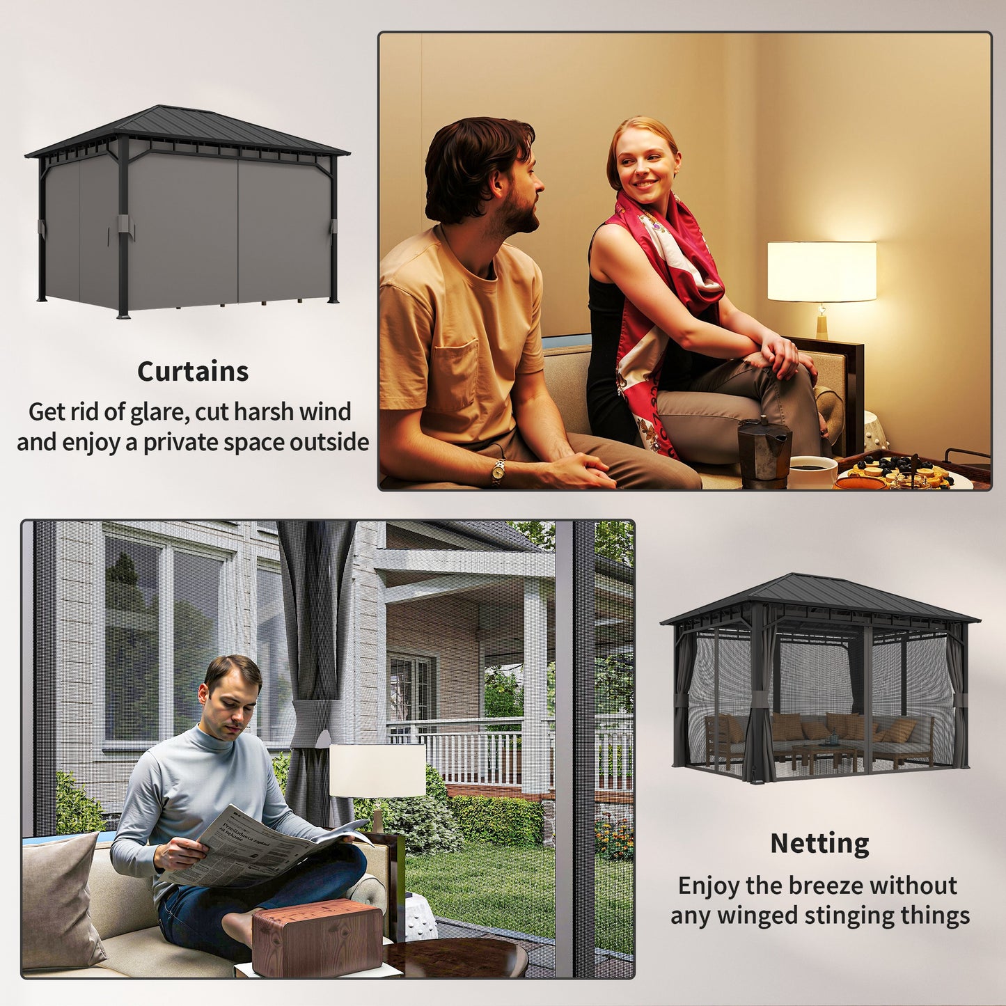 3 x 4m Hardtop Gazebo with Galvanised Steel Roof and Water Gutter, Waterproof Permanent Pavilion Garden Gazebo
