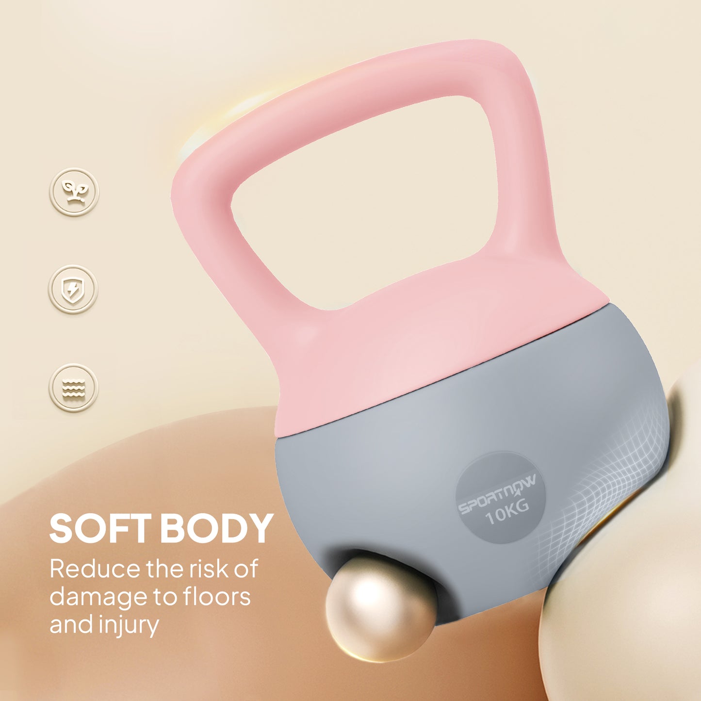 10KG Soft Kettlebell, Kettlebell with Non-Slip Handle for Home Gym, Weight Lifting, Strength Training, Pink/Grey
