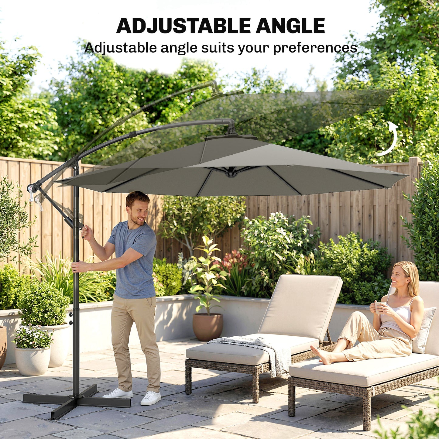 3m Overhanging Cantilever Parasol, with Cross Base - Light Grey