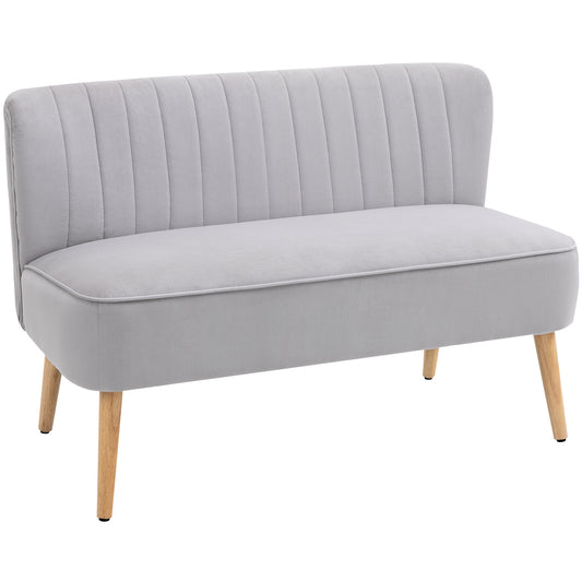 Modern Velvet Double Seat Sofa w/ Wood Frame Foam Padding Soft Comfortable Compact Couch Light Grey