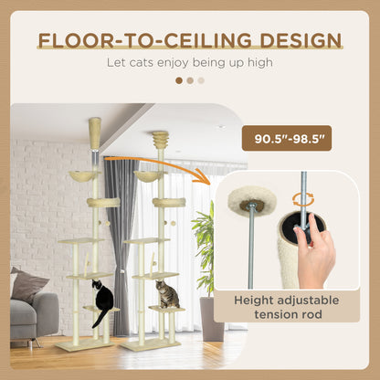 230-250cm Floor-to-Ceiling Climbing Cat Tree Tower - Beige