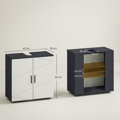 Under Sink Bathroom Cabinet, Bathroom Vanity Unit, Basin Storage Cupboard with Double Doors and Shelf