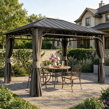 3 x 4m Hardtop Gazebo with Galvanised Steel Roof and Water Gutter, Waterproof Permanent Pavilion Garden Gazebo