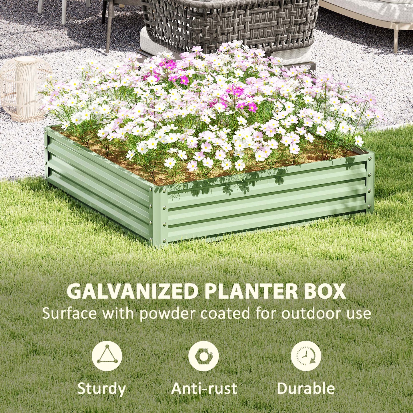 Square Raised Garden Bed Box with Weatherized Steel Frame for Vegetables, Flowers, & Herbs, 120 x 120 x 30cm, Light Green