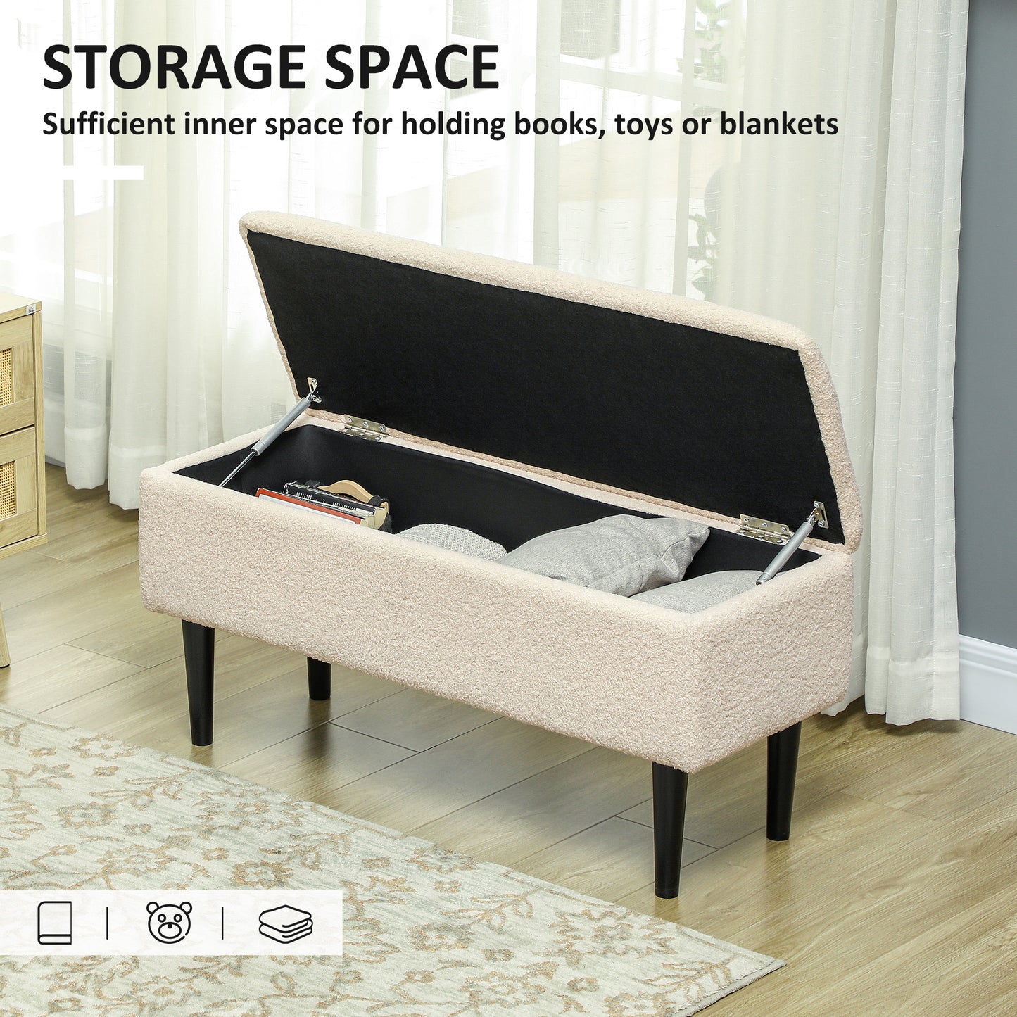57L Teddy Fleece Storage Ottoman - Cream