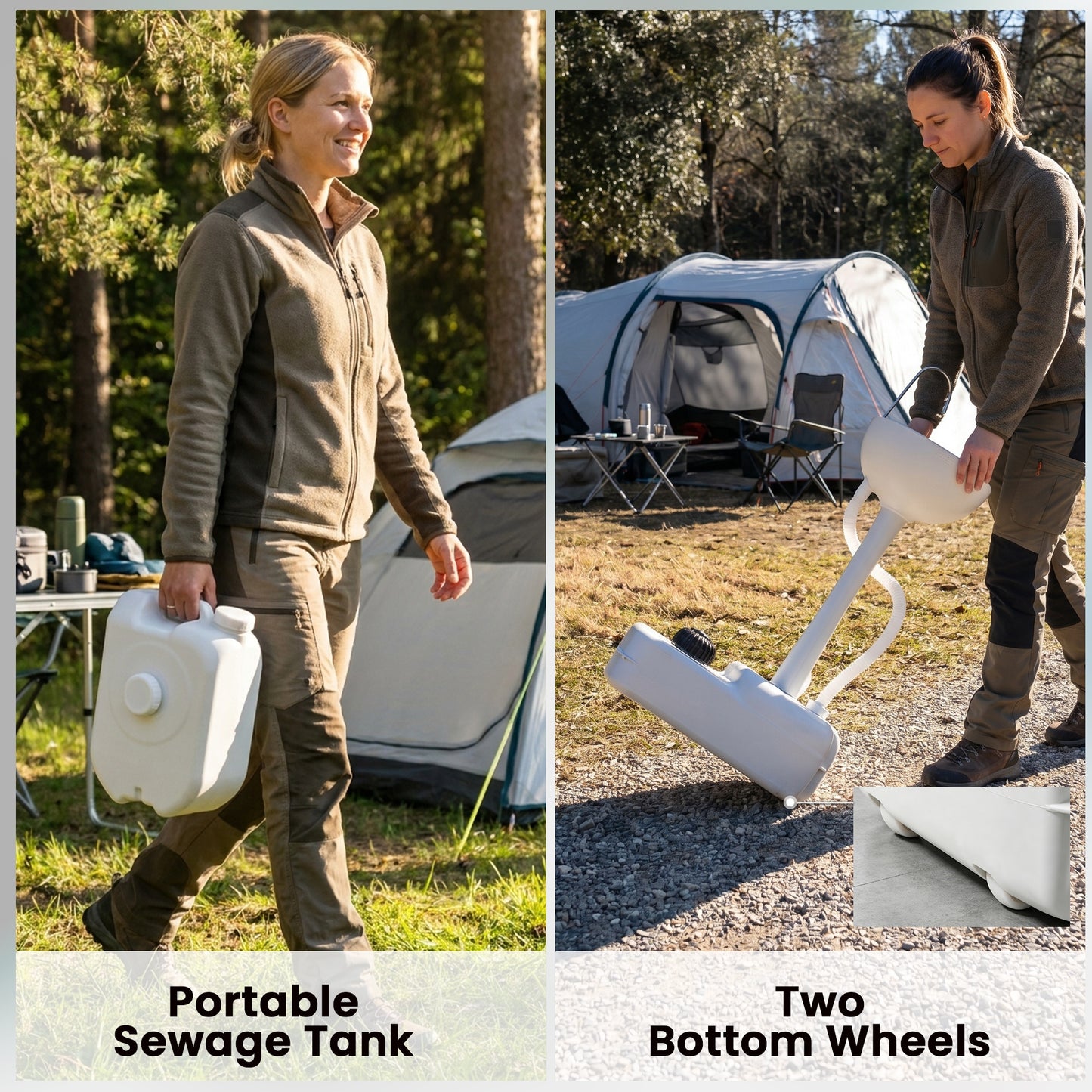 Portable Camping Sink with Running Water and Wastewater Tank, Hand Wash Basin with Rolling Wheels, Foot Pump