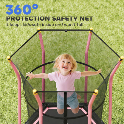 Kids Trampoline Mini Bouncer with Enclosure Safety Net For Ages 3-10 Years - Pink