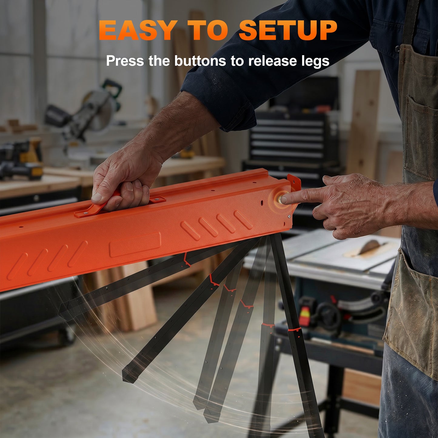 Saw Horses Twin Pack, Folding Work Bench Sawhorses with Height Adjustable Legs, 2x4 Bracket, Orange