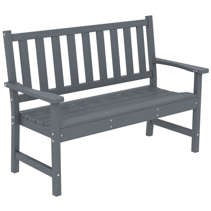 2 Seater Plastic Garden Bench, Outdoor Patio Bench with Armrest and Backrest, Weatherproof Outdoor Furniture for Balcony