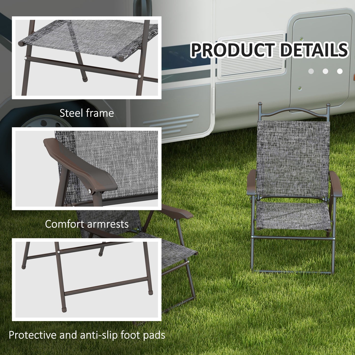 Set of Two Folding Garden Chairs, with Fabric Mesh Seats - Grey