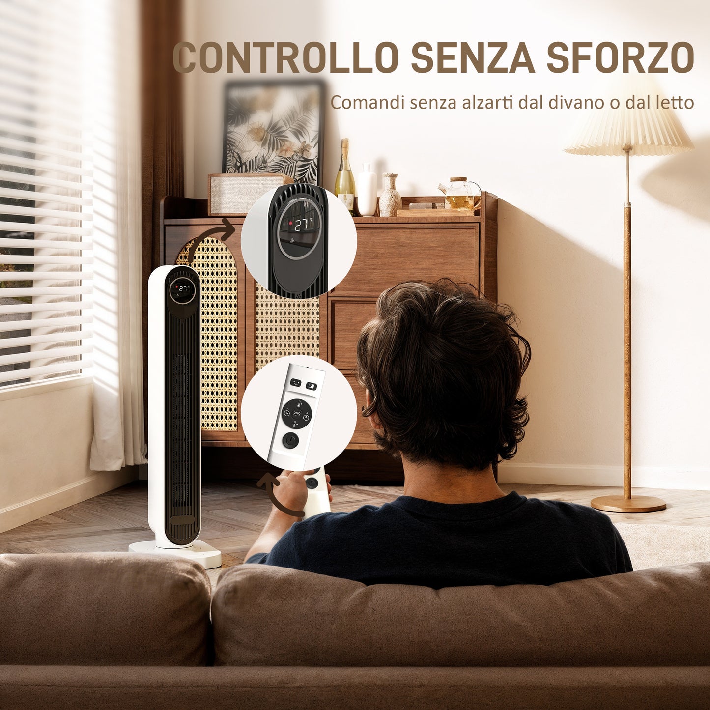 2000W Ceramic Electric Heater with Fan, Timer, Oscillation - White