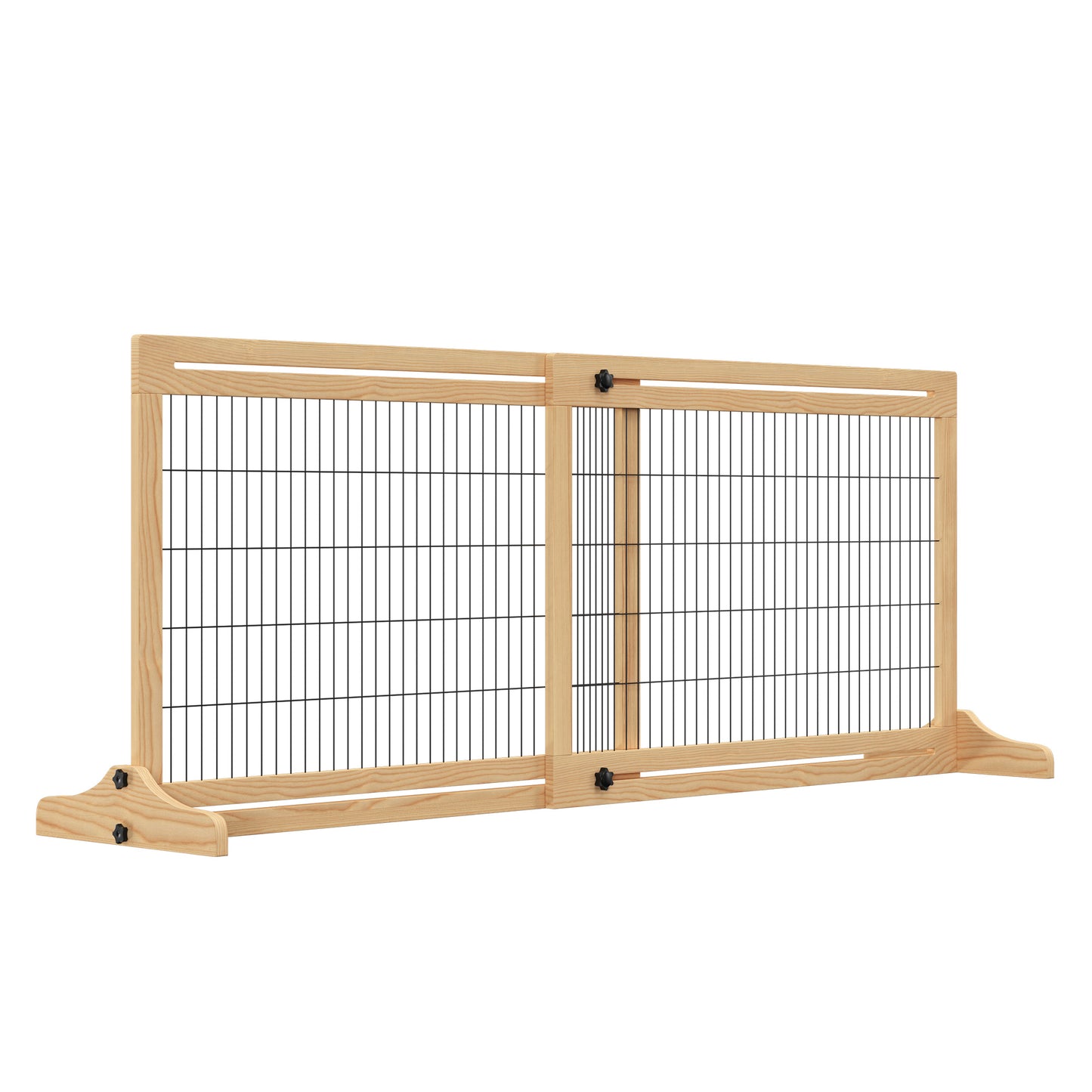 Freestanding Dog Gate, Foldable Pet Fence, Indoor Wood Barrier, Stair Gate with Support Feet, for Doorway, Hallway