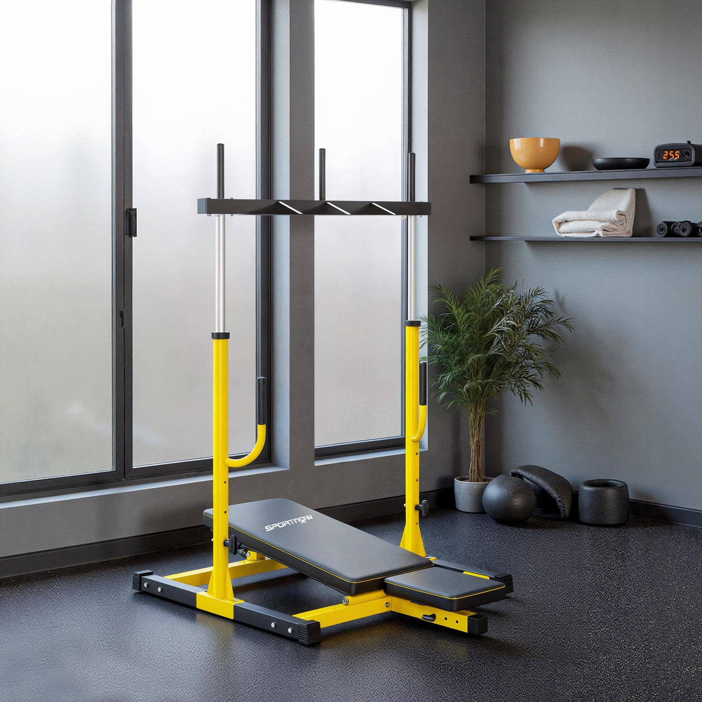 Vertical Leg Press Machine with Adjustable Leg, Back and Head Positions, 1" Standard Plate Compatible, Yellow