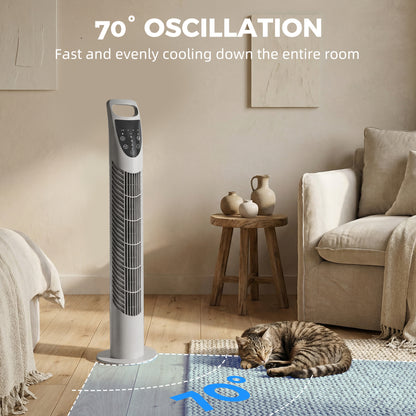 Tower Fan Oscillating 3 Speeds 3 Winds 40W w/ RC Timer Quiet - Grey