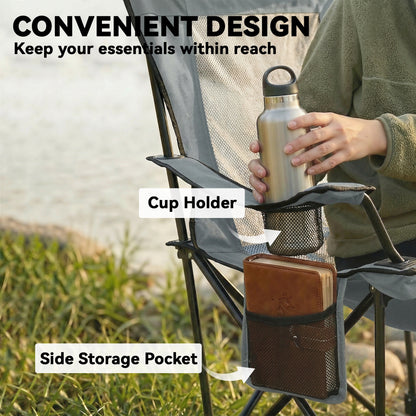 Camping Chair Reclining Portable Camp Chair with Detachable Footrest Cup Holder Grey