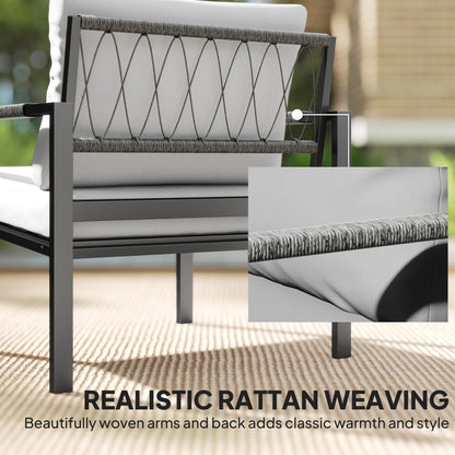 5 Piece Metal Garden Furniture Sofa Set with Thickened Cushions, Loveseat, 2 Armchairs, 2 Coffee Tables, Light Grey