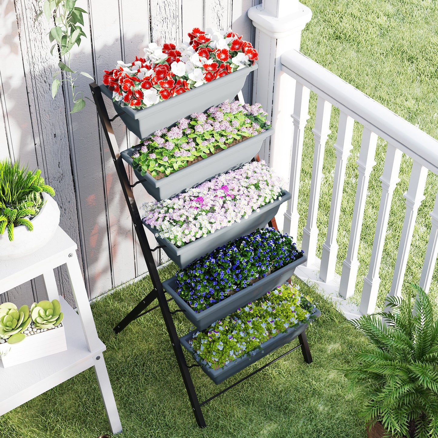 5-Tier Raised Garden Bed, Vertical Ladder Plant Stand with 5 Removable Boxes, Drainage Holes and Plugs