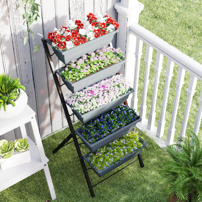 5-Tier Raised Garden Bed, Vertical Ladder Plant Stand with 5 Removable Boxes, Drainage Holes and Plugs