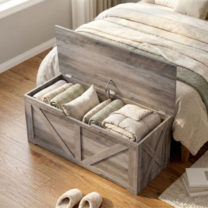 100L Home Storage Box, with Safety Hinge - Grey Wood-Effect