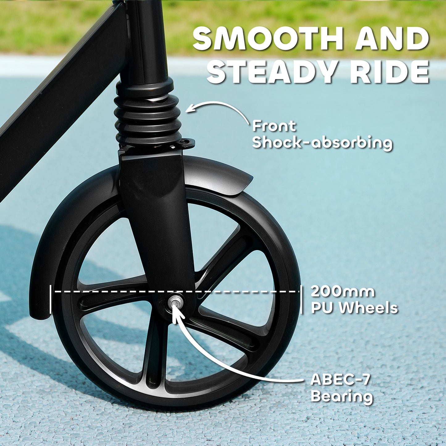 Foldable Kids Scooter with Adjustable Handlebar, 200mm Big Wheel, Rear Fender Brake, for Ages 6-12 Years, Black