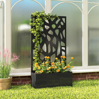Metal Raised Garden Bed with Trellis, Outdoor Planter Box with Privacy Screen, Elevated Garden Box for Climbing Plants