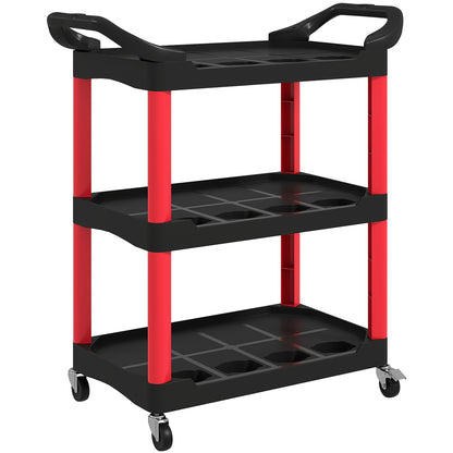3-Tier Rolling Tool Cart, Tool Trolley on Wheels, Plastic Mobile Service Utility Cart with Handles for Garage