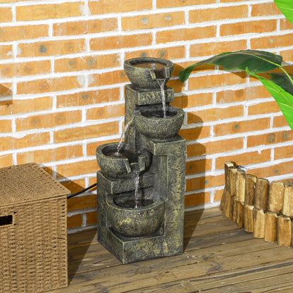 Garden Water Feature Waterfall Fountain with 4-Tier Stone Look Bowls, Adjustable Flow