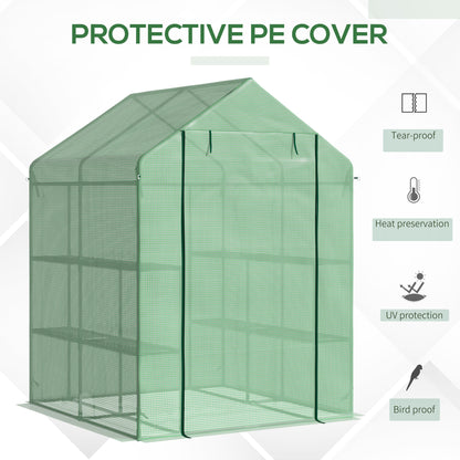 Walk in Greenhouse with Shelves Steeple Green House for Garden Grow House Removable Cover 143x138x190cm, Green