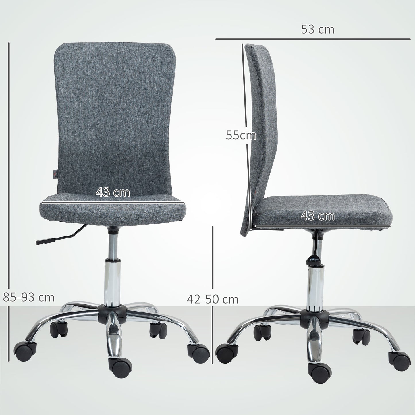 Armless Computer Desk Chair, Fabric Swivel Office Chair, Makeup Vanity Chair with Height Adjustable, Wheels