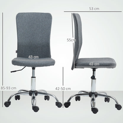 Armless Computer Desk Chair, Fabric Swivel Office Chair, Makeup Vanity Chair with Height Adjustable, Wheels