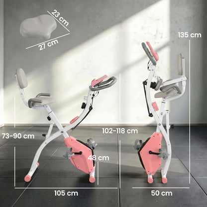 2-in-1 Folding Exercise Bike with 8-Level Magnetic Resistance, Arm Resistance Band, Pulse Sensor, Pink