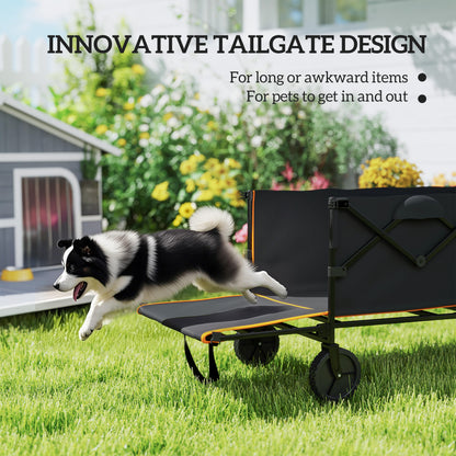 160L Festival Trolley on Wheels, Folding Camping Trolley Cart w/ Tailgate