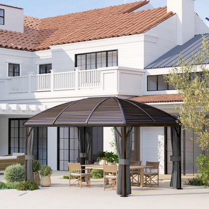 3 x 4m Hardtop Gazebo Canopy with Metal Roof, Aluminium Gazebo Permanent Pavilion with Netting and Curtains, Dark Grey