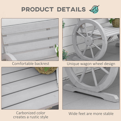 Wooden Cart Wagon Wheel 2 Seater Garden Bench Outdoor Garden Armrest Chair Rustic High Back Loveseat Grey