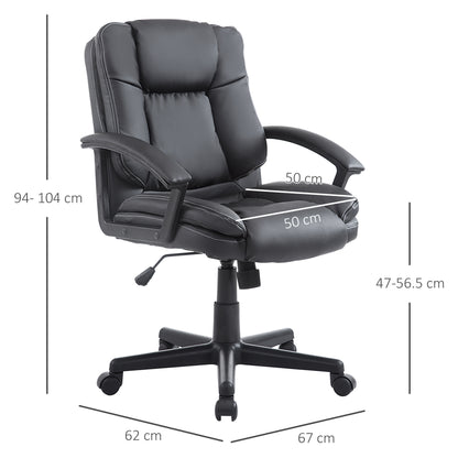 Desk Chair, PU Leather Office Chair with Adjustable Height and Swivel Wheels, for Home Work Study, Black