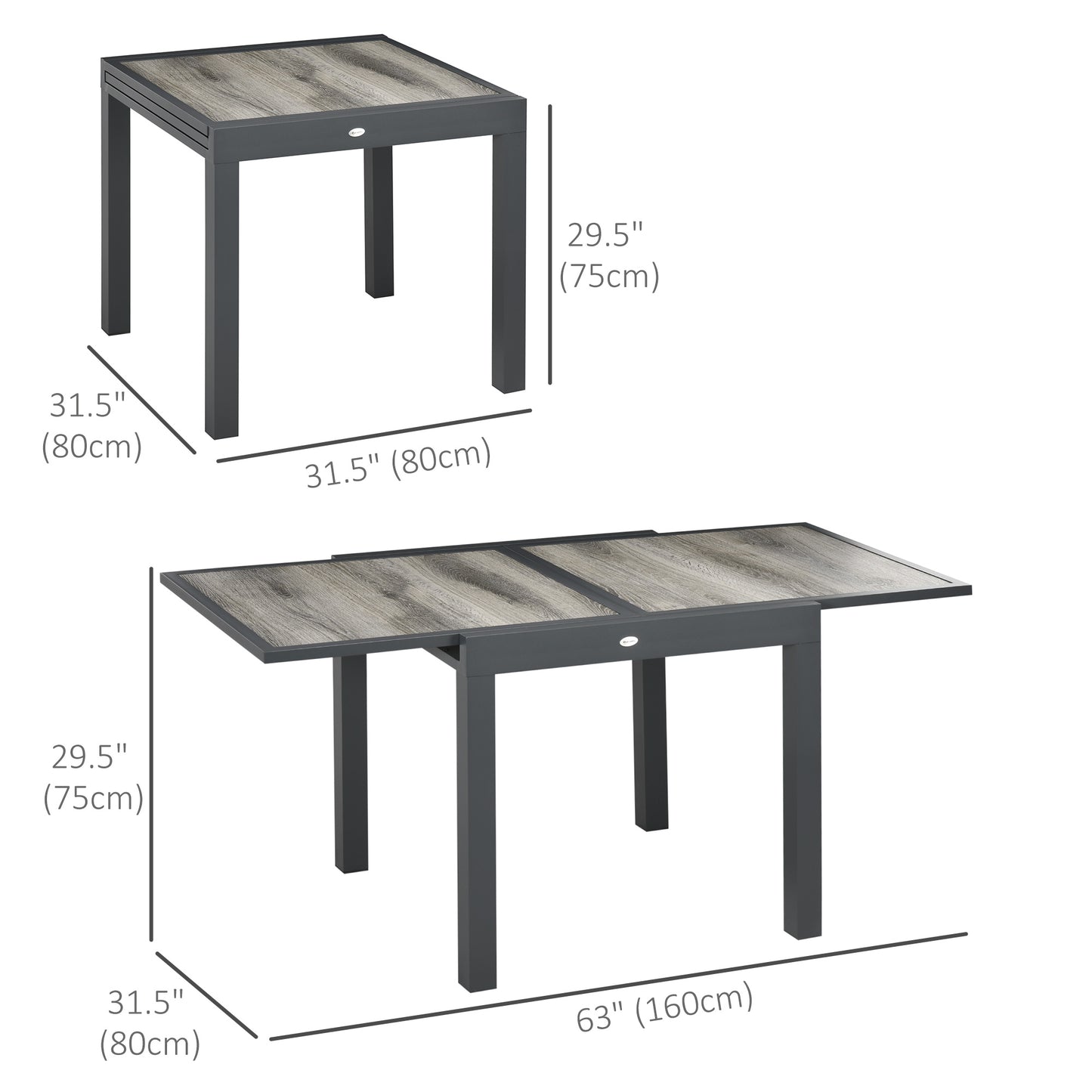Extending Garden Table, Outdoor Dining Table for 6, Aluminium Frame Rectangular Patio Table with Plastic Board Tabletop