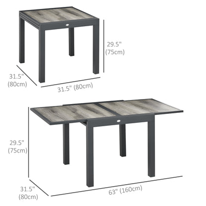 Extending Garden Table, Outdoor Dining Table for 6, Aluminium Frame Rectangular Patio Table with Plastic Board Tabletop