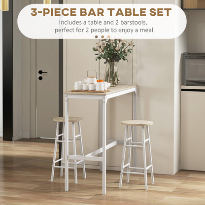 3 Piece Bar Table Set with 2 Stools, Industrial Bar Table and Stool, Dining Table and Chair, Oak