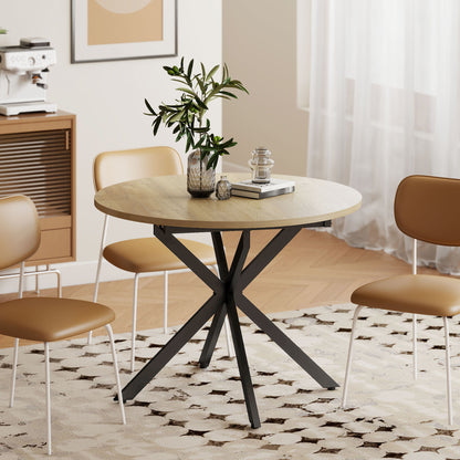 Extendable Dining Table for 4-6, Industrial Kitchen Dinner Table with Butterfly Leaf and X-Shape Base, Natural Wood