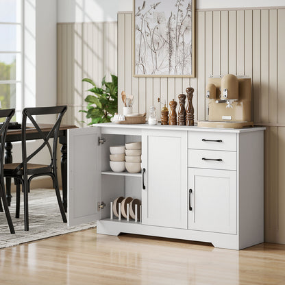 Sideboard with 2 Drawers Modern Storage Cabinet, Kitchen Cupboard with Adjustable Shelf and 3 Doors White