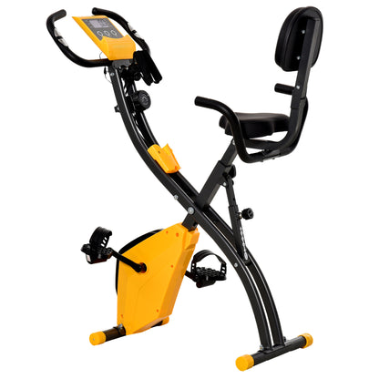 2-in-1 Folding Exercise Bike with 8-Level Magnetic Resistance, Arm Resistance Band, Pulse Sensor, Yellow