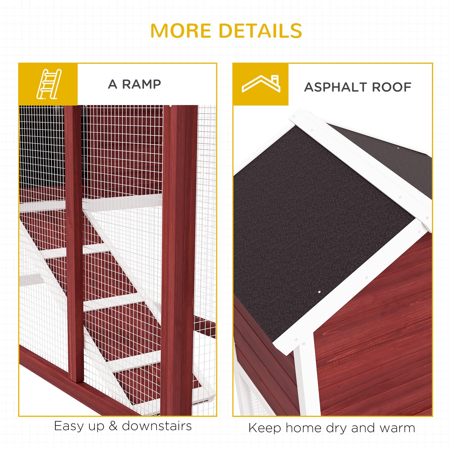 Rabbit Hutch Outdoor Wooden Guinea Pig Hutch Rabbit Run Bunny Cage Small Animal House Pull-Out Tray, Brown, 124 x 63 x 93 cm