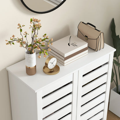Narrow Shoe Cabinet for Entryway, 5-Tier Slim Shoe Storage Cabinet with 2 Slatted Doors and Adjustable Shelves