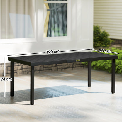 Aluminium Outdoor Garden Dining Table for 8 People, Faux Wood Top, for Garden, Patio, 190 x 90 x 74cm, Black