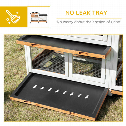 Rabbit Hutch Outdoor with Run Guinea Pig Hutch 2-Tier Bunny Cage w/ Wheels No-Leak Plastic Tray 157.4 x 53 x 99.5 cm - Yellow